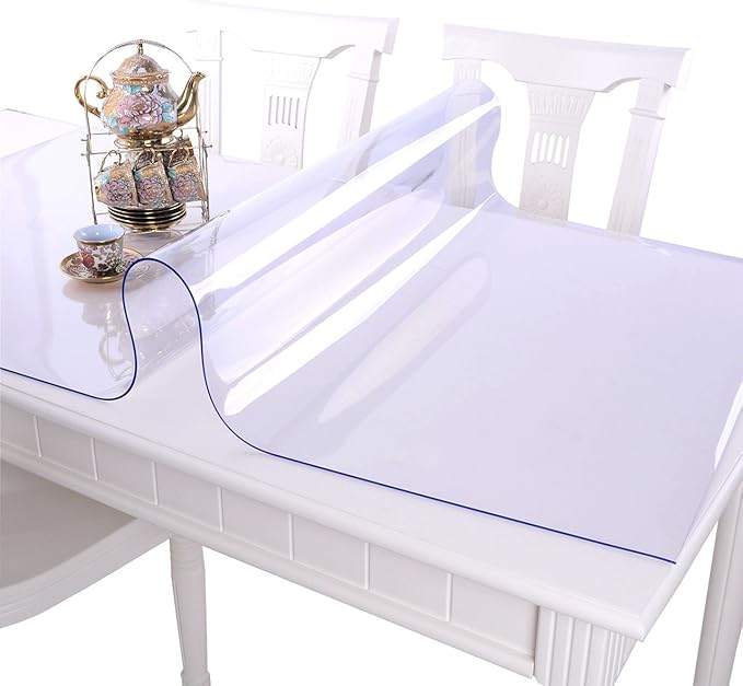 NECAUX Custom 42 x 90 Inch Clear Table Cover Protector, 1.5mm Thick Wood Grain Transparent Table Pad Non-Slip Tablecloth Plastic Protective Pad for Dining Room Table, Conference Table