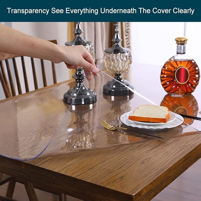 54x54 Multi Size 1.5mm Thick Custom Clear Rectangular PVC Table Protector Plastic Tablecloth Furniture Protective Cover Wooden Desk Top Coffee Dining Wood Furniture Buffet End Countertop Mat