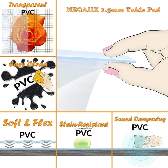 NECAUX 13 x 16 Inch 1.5mm Thick Clear Table Protector, Rectangular Durable Oil Proof Water Resistant Crystal Soft Plastic Tabletop Cover Protector Placemat Pad for Night Stand Side End Table