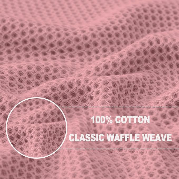 Homaxy 100% Cotton Waffle Weave Kitchen Dish Towels, Ultra Soft Absorbent Quick Drying Cleaning Towel, 13 x 28 Inches, 4-Pack, Dried Rose