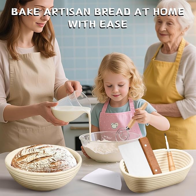 Banneton Bread Proofing Basket Banneton Basket Set Sourdough Proofing Basket Round Proofing Bowls Handmade Rattan Baskets and Liners (Round of 1 Gift Set)