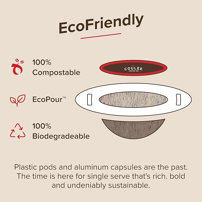 Coulée EcoPour O.G. Coffee, All Paper Single Serve Colombian Coffee, Medium Roast, Use for Camping or Traveling, Pre Filled Compostable Filters, Ready to Brew with Hot Water, Plastic Free, 10 Pack