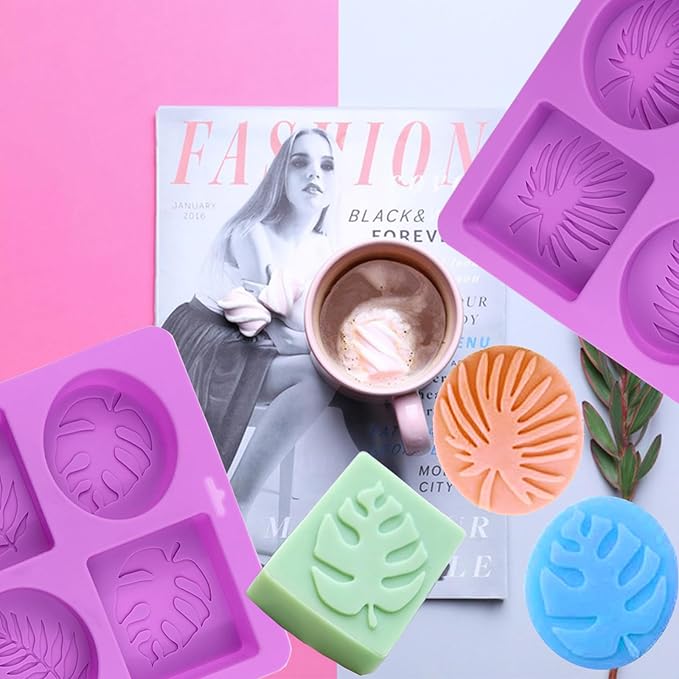 2Pcs Silicone Soap Molds, Leaf Soap Molds for Soap Making Silicone Molds for Soap Bath Bombs Shower Steamer Lotion Bars DIY Epoxy Resin