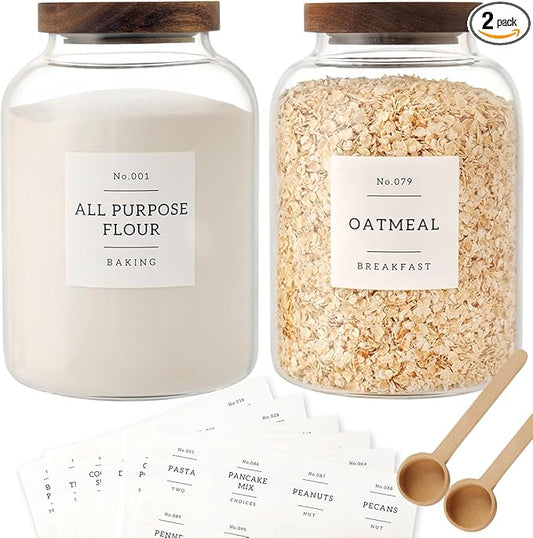 2 PCS Large Glass Jar with Airtight Lid, Glass Food Storage Jars for Tea,Spice,Cereal, Egg,Flour,Coffee and More(70 FL OZ/2000 ml)