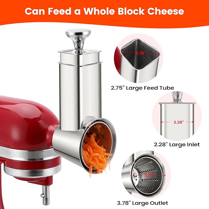 Stainless Steel Slicer Shredder Attachment for Kitchenaid Mixers, Cheese Grater & Vegetable Salad Maker Accessories, Dishwasher Safe