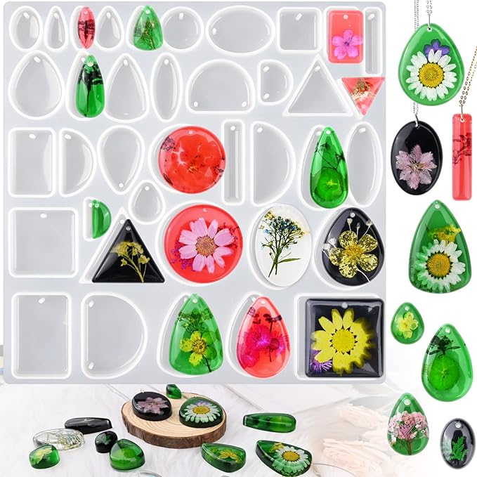 Resin Jewelry Molds for Casting - Silicone Molds for Epoxy Resin, Pendant Mold for DIY Gem Cabochon, Earring, Necklace Jewelry Making
