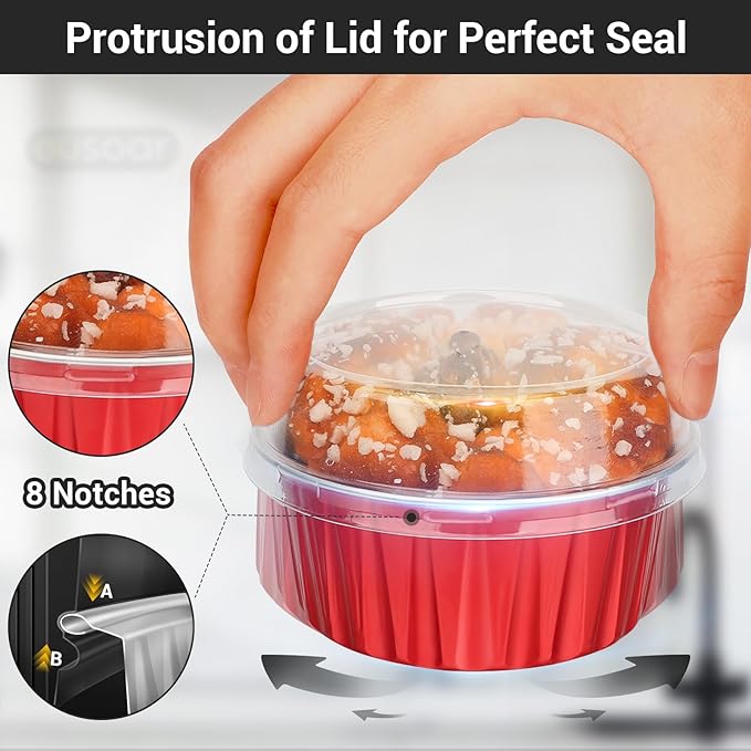 EUSOAR Cupcake Liners Aluminum with Lids, 100Pcs 5oz 125ml Aluminum Foil Muffin Liners Cups, Disposable Aluminum Foil Cupcake Baking Cups Ramekins Holders Cases Boxes Pans with Lids