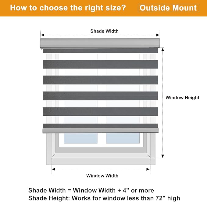 Persilux Cordless Zebra Shades (27" W X 64" H, Grey) Free-Stop Window Shades Dual Layer Light Control for Day and Night, Light Filtering Sheer Blinds for Windows, Easy to Install