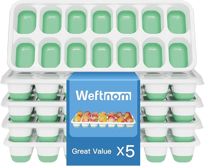 Ice Cube Trays for Freezer with Lids, 4 Pack Silicone & PP Easy-Release Ice Cube Tray, 14 Cubes Each (56 Total), Stackable, BPA Free, LFGB Certified Ice Molds for Drinks, Coffee, Baby Food, Cocktails