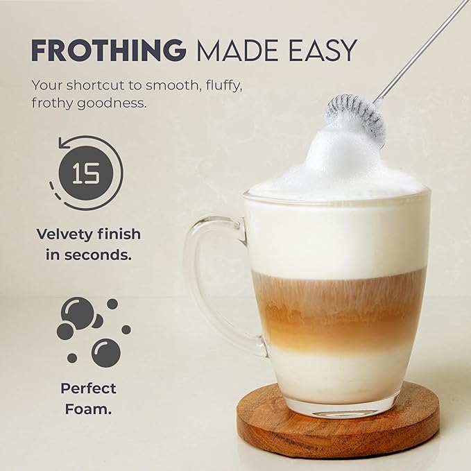 Zulay Kitchen FrothMate Powerful Milk Frother Portable & Compact Handheld Foam Maker Lattes, Cappuccinos (Blue with Gold Button, Froth Mate)