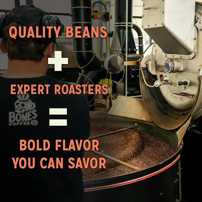 Bones Coffee Company Toffee Almond Crunch, Toffee Almond Flavored Coffee, Medium Roast Low Acid Arabica Beans Compatible with Auto drip and French Press Coffee Maker, 12 Oz Ground