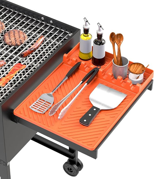 Silicone Grill Mat Compatible with Blackstone, Silicone Griddle Tools Mat with Drip Pad, Spatula Mat for Outdoor Grill Kitchen Counter (Orange)