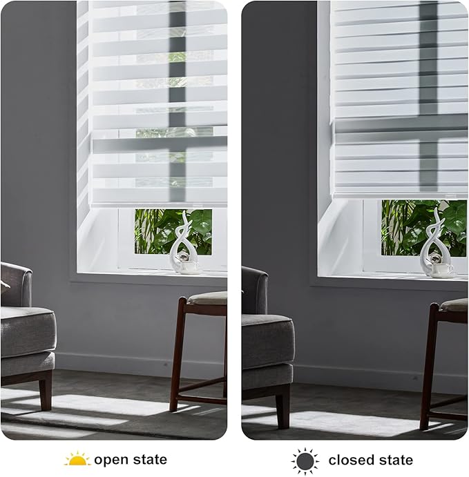 Persilux Cordless Zebra Blinds for Windows (33" W X72 H, White) Free-Stop Roller Windows Shades Dual Layer Light Control for Day and Night, Light Filtering Sheer Shades for Home, Easy to Install