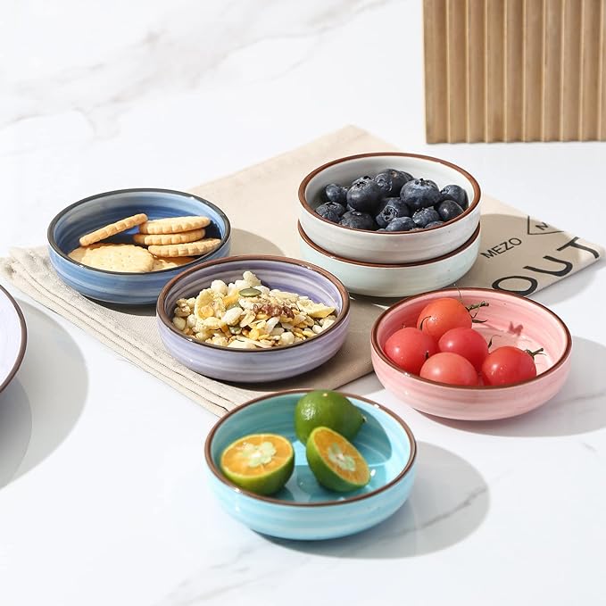 Selamica Ceramic 2.5 OZ Soy Sauce Dish Dipping Bowls Set of 6, 3.3 Inch Small Side Dish Pinch Bowls, Mini Bowls for Condiments, Ketchup, BBQ, Sushi, Gradient Color