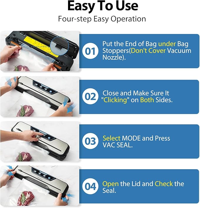 Vacuum Sealer Machine, with Starter Kit and 2-Year Warranty, Beelicious Automatic Air Sealing for Food Storage, Build-in Cutter, Moist Mode, EXT-VAC
