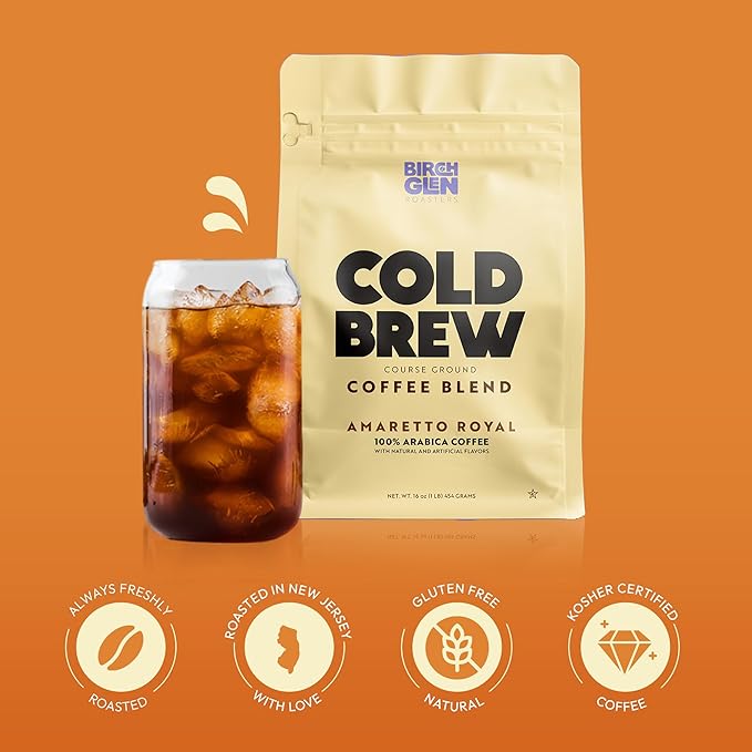 Birch Glen Roasters Cold Brew Coffee | Flavored Coarse Ground Coffee | Medium Roast | Artisanal Roasting | 100% Arabica |1 LB Bag | French Vanilla
