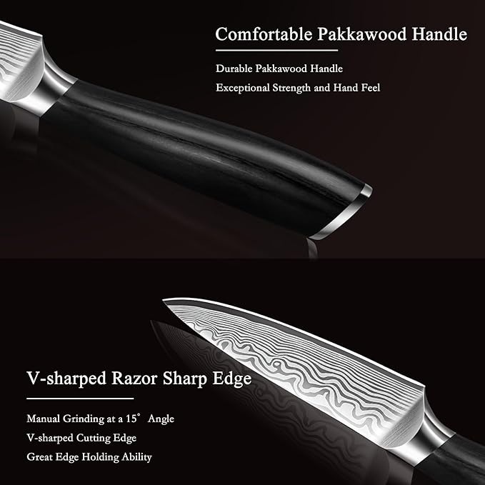 HOSHANHO Paring Knife 3.75 Inch, High Carbon Powder Steel Forged Small Kitchen Knives, Razor Sharp Japanese Fruit Knife with Ergonomic Pakkawood Handle
