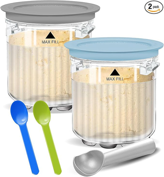 Creami Breeze Pints and Lids for Ninja, 16oz Creamer Cups Storage Containers Holder Can Canisters Replacement Accessories for NC100 NC200 NC201 CN205A Ice Cream Maker Airtight BPA-Free Dishwasher Safe