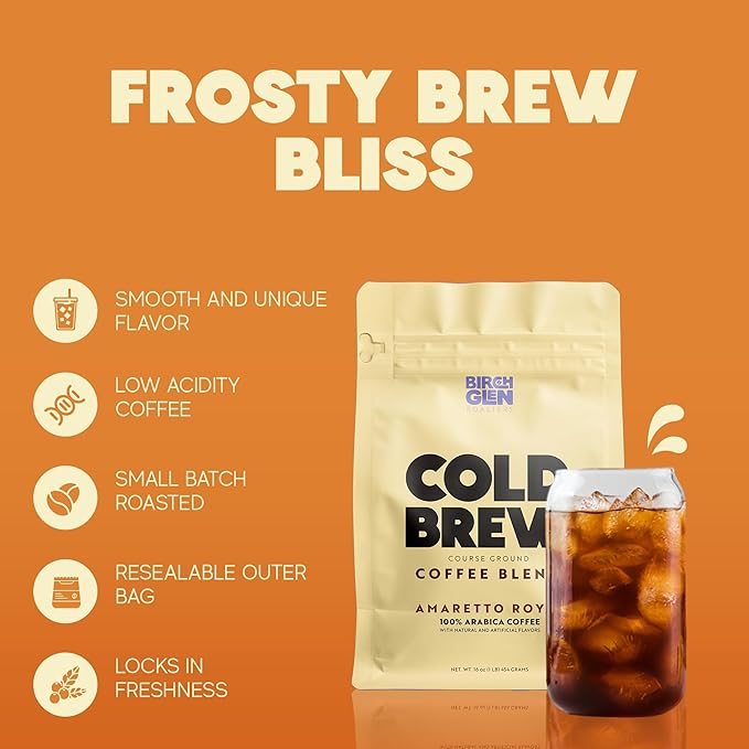 Birch Glen Roasters Cold Brew Coffee | Flavored Coarse Ground Coffee | Artisanal Roasting | 100% Arabica |1 LB | Orange Triple Sec