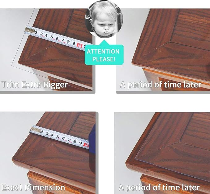 NECAUX Custom Multisize 1.5mm Thick Frosted PVC Table Cover Protector - 40 x 78 Inch Kitchen Wood Grain Vinyl Transparent Table Cover Plastic Protective Pad for Dining Room Table/Office Desk