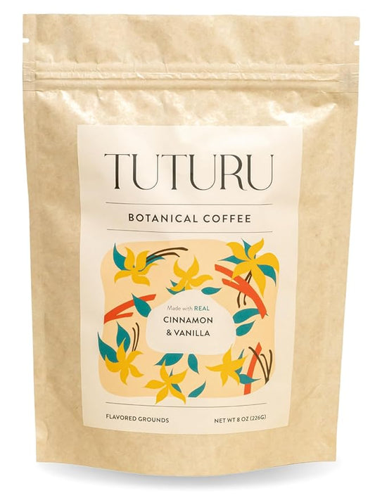 Organic Cinnamon Vanilla Ground Coffee - Real Cinnamon & Vanilla - Medium Roast, Flavored Coffee - Smooth Low-Acid - Perfect for Drip, Pour Over or Cold Brew - 8 oz, 22 Servings