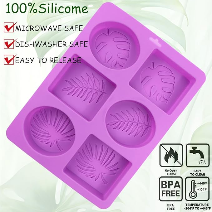 2Pcs Silicone Soap Molds, Leaf Soap Molds for Soap Making Silicone Molds for Soap Bath Bombs Shower Steamer Lotion Bars DIY Epoxy Resin