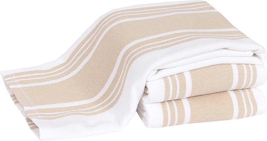 All-Clad Dual-Purpose Kitchen Towels: Highly Absorbent - 100% Cotton, 17"x30" Dish Towels for Cleaning & Drying Dishes & Glassware, 3-Pack, Cappuccino