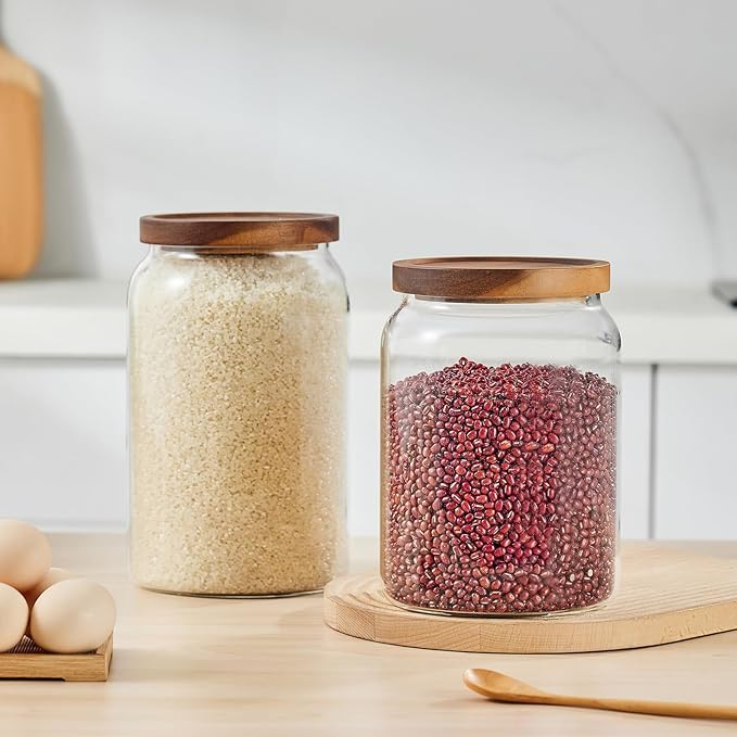 Sweejar Large Glass Candy Jar with Wooden Lid, 1 Gallon Glass Canister with Airtight Lid for Sugar/Flour Storage - 1 Pack