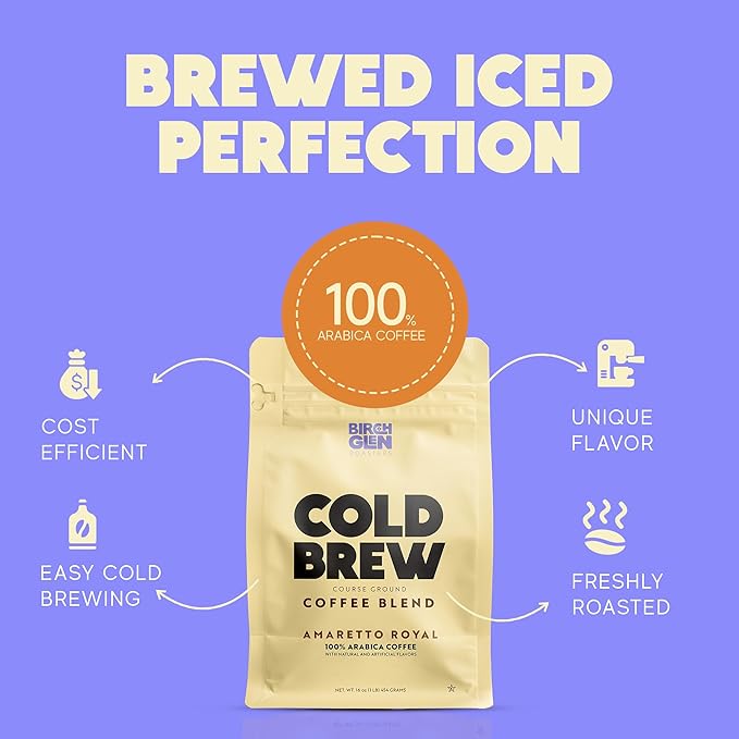 Birch Glen Roasters Cold Brew Coffee | Flavored Coarse Ground Coffee | Medium Roast | Artisanal Roasting | 100% Arabica |1 LB Bag | French Toast