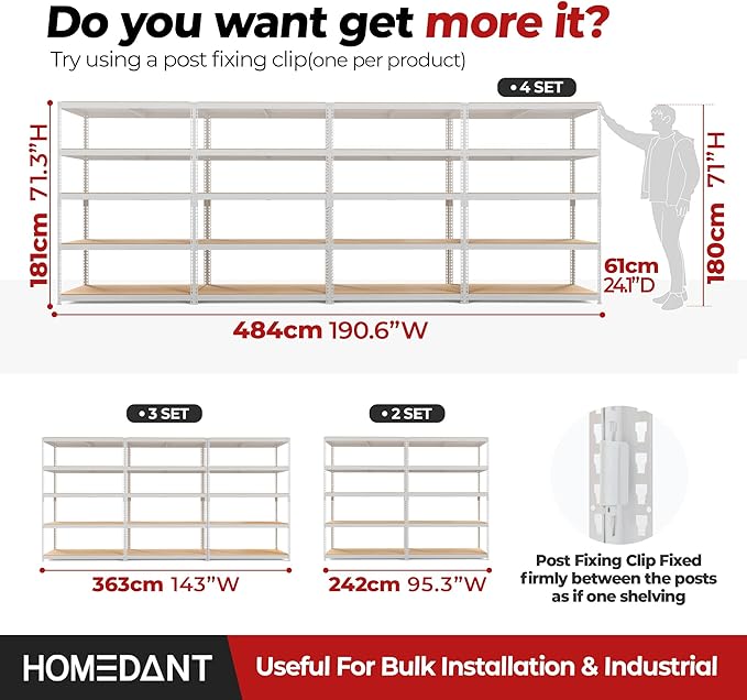 HOMEDANT White 5 Tier Laminated Boltless Heavy Duty Garage Storage Adjustable Wide Size Metal Shelving Unit Utility Rack Shelves Organization Shelf Shed Warehouse 47.7" W x 24.1" D x 71.3" H 3Pack