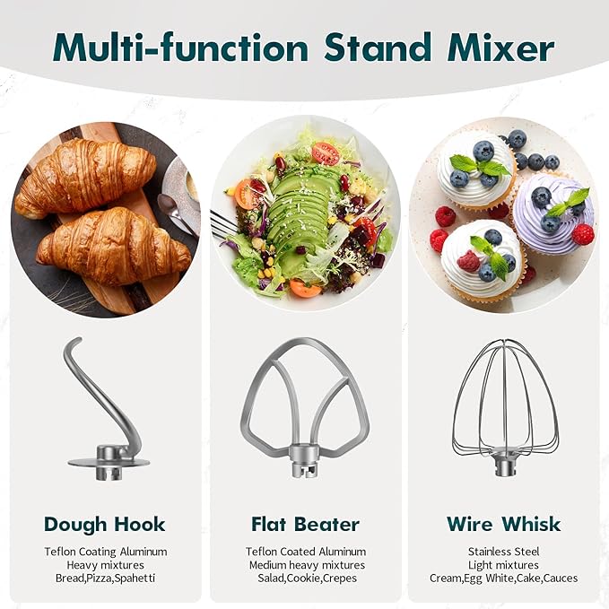 COOKLEE Stand Mixer, 9.5 Qt. 660W 10-Speed Electric Kitchen Mixer with Dishwasher-Safe Dough Hooks, Flat Beaters, Wire Whip & Pouring Shield Attachments for Most Home Cooks, White