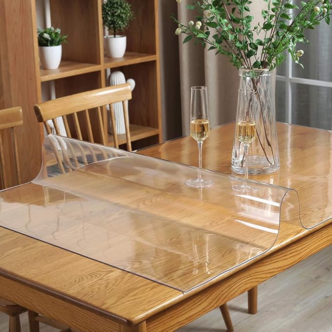 PVC Tablecloth Cover Clear Plastic Table Protector Transparent Vinyl Table Cloths Water Rresistant Wipeable Furniture Topper Pad for Bench Entryway Coffee Bedside Desk Mat Rectangle 6 Foot 18x78.8 in