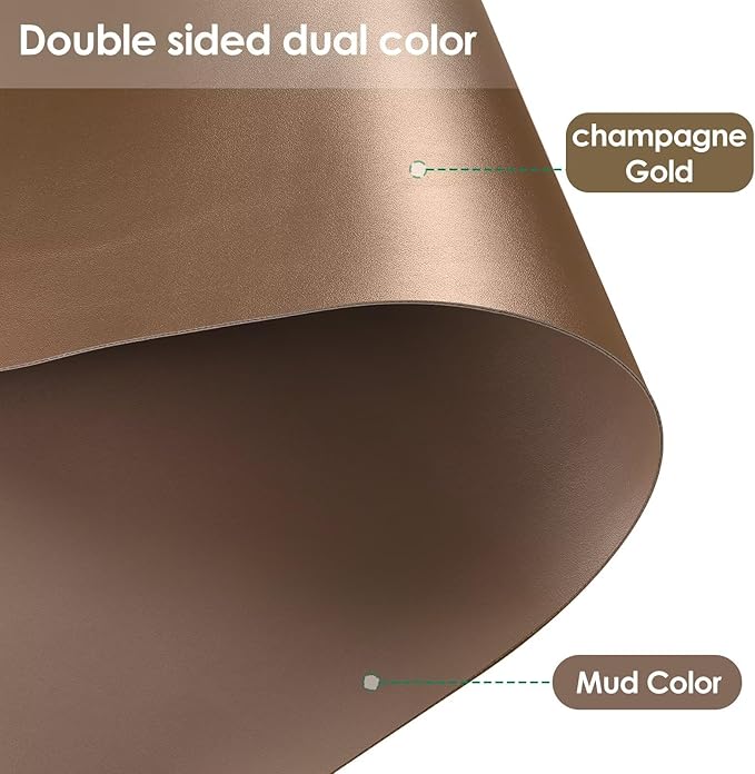 Leather Table Cover,1.8mm Thick,12x48 Inch Desk Cover,Dresser Cover Top,Dresser Protector Top,Dresser Cover,End Table Cover.(Mud Color+Champagne Gold,12x48)