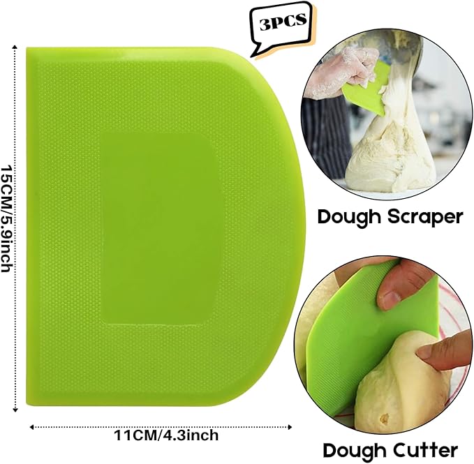 SURDOCA Dough Scraper Bench Scraper - 3P 5.9x4.3" Plastic Flexible Bowl Scraper, Sharp Edge & Angles Cake Scraper. Non-Slip Bakeware Decorating Tools Sculpting & Modeling Tools - Pure Blue