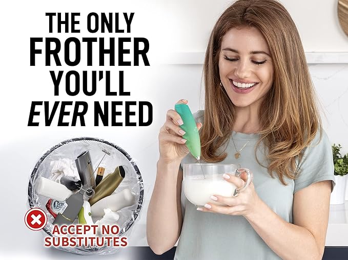 Zulay Powerful Milk Frother for Coffee with Powerful Motor - Handheld Frother Electric Whisk, Milk Foamer, Mini Mixer and Coffee Blender Frother for Latte, Matcha, No Stand - Ocean Spray