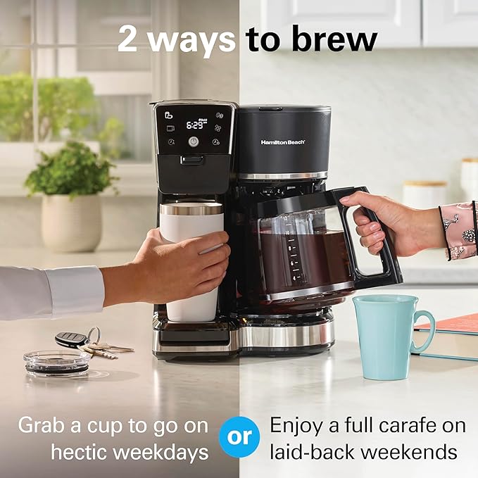 Hamilton Beach 2-Way 12 Cup Programmable Drip Hot and Iced Coffee Maker & Single Serve Coffee Machine, Glass Carafe, Auto Pause and Pour, Black (47500J)