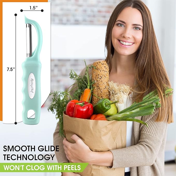 Spring Chef Premium Stainless Steel Vegetable Peeler, Dishwasher Safe Potato Peelers for Kitchen with Soft Grip Handle, Perfect for Apple, Fruit, Veggie, Carrot, Cucumber, Ginger - Set of 2 - Mint