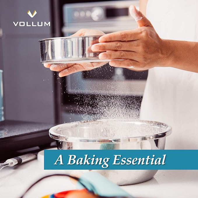 Stainless Steel Flour Sifter Fine Mesh Round Flour Sieve for Baking 8" Diameter x 2.5" High; 30 Mesh (Hole Size 0.6mm)