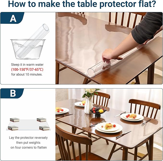 Clear Table Cover Protector Rectangle 40 x 72 Inch, 1.5mm Transparent Plastic Table Protector Waterproof, Anti-Scratch Clear Desk Mat for Office Desktop Dresser Dining Table, FDA Compliant