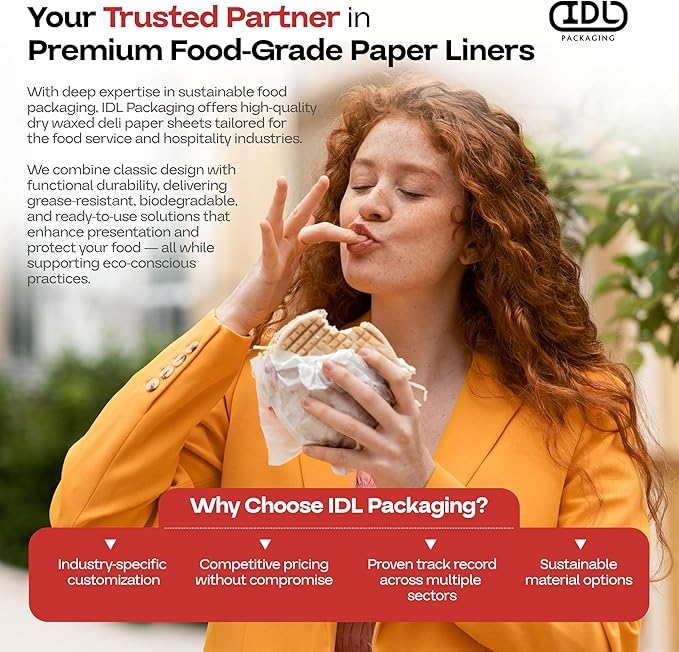 White Deli Paper Sheets, 12" x 12" (500 pcs.) - USA-Made Premium Food Basket Liners - PFAS-Free Grease Resistant Deli Paper Sheets for Snack & Baking Wrap, Picnic & Party by IDL Packaging