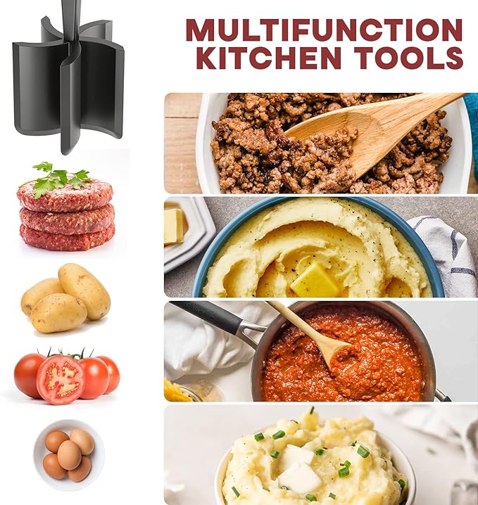 2 Pcs Meat Chopper, Upgrade Hamburger Smasher, Premium Heat Resistant Meat Masher for Ground Beef, Ground Turkey and More, Non Stick Mix Grinder