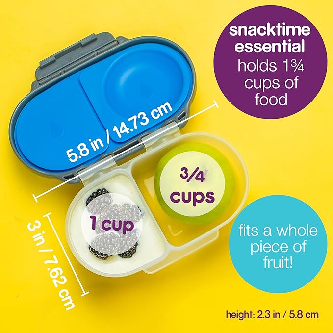 b.box Snack Box Reusable Snack Containers with Lids 2 compartments, Bento Box for kids and toddlers, Leakproof Lunch Box, BPA free and Dishwasher Safe Snack Container (Chill Out, 1 3/4 Cup)