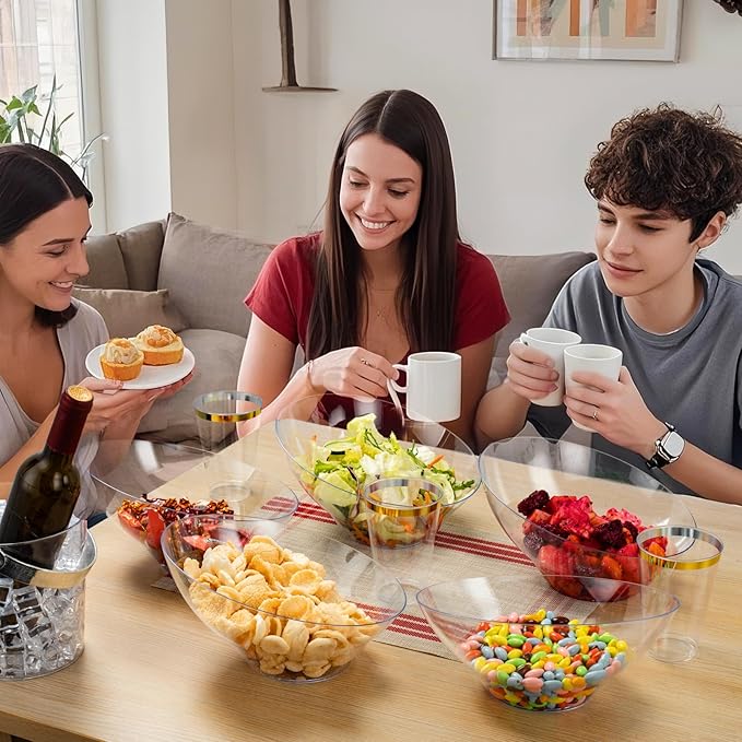 BESTVIP 54oz Clear Plastic Serving Bowls for Party - 12 Pack Angled Disposable Serving Bowls, Party for Chips, Snacks, Fruit, Salad - Bowls for Parties, Daily Use, Catering, Christmas
