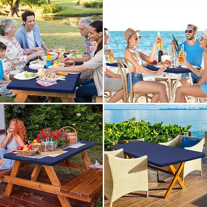 homing Rectangle Table Cloth Cover, Waterproof Polyester Elastic Fitted Tablecloth, Fits for 6 Foot Folding Tables, Washable Table Protector for Picnic, Camping, Outdoor (Navy Blue, 36" x 72")