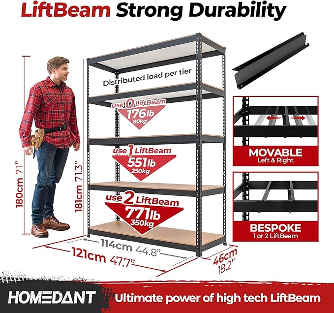 HOMEDANT 5 Tier Laminated Boltless Heavy Duty Garage Storage Adjustable Wide Size Metal Shelving Unit Utility Rack Shelves Organization Multipurpose Shelf Shed Warehouse 47.7"W x 18.2"D x 71.3"H 2Pack
