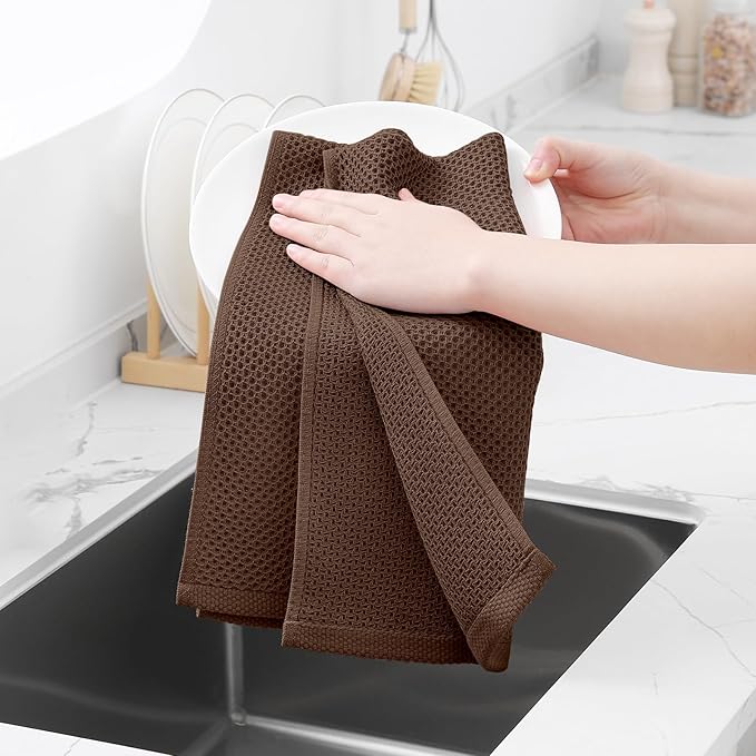 Homaxy 100% Cotton Waffle Weave Kitchen Dish Towels, Ultra Soft Absorbent Quick Drying Cleaning Towel, 13 x 28 Inches, 4-Pack, Coffee