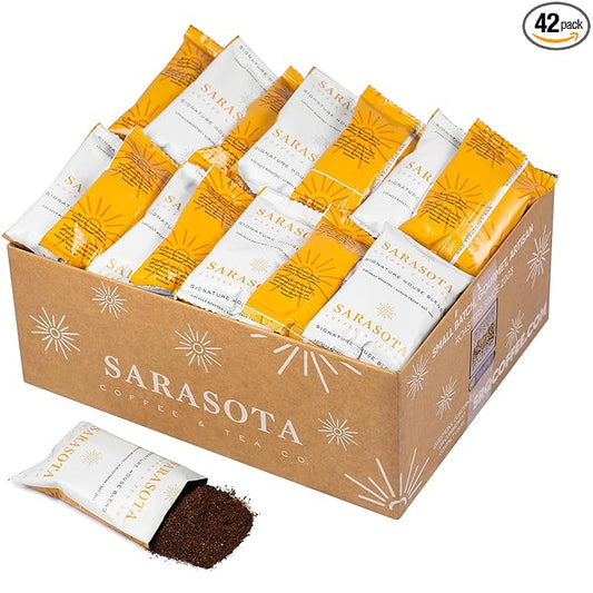 Sarasota Coffee Ground Packets | Gourmet Medium Roast Bulk Coffee Packs | Breakfast Blend | Low Acid Mold Free Singles Individual Pouches for 12 Cups Maker | 1.5 Ounce Bags, 42 Count