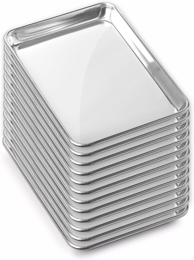 GRIDMANN 9" x 13" Commercial Grade Aluminum Cookie Sheet Baking Tray Jelly Roll Pan Quarter Sheet - 12 Pans