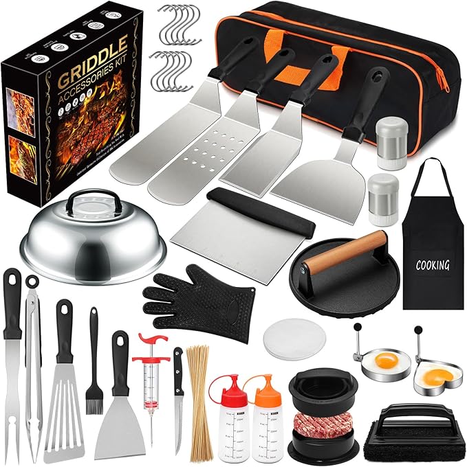 237pcs Griddle Accessories Kit for Blackstone, Perfect Flat Top Grilling Accessories, Grill Spatula Set with Enlarged Spatulas, Basting Cover, Burger Press Patty Maker, Scraper for Outdoor Barbecue