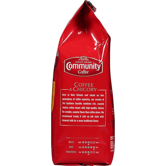 Community Coffee Coffee and Chicory Blend Coffee, Medium Dark Roast Ground Coffee, 32 Ounce Bag (Pack of 4)